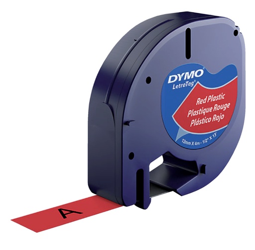 [931172] Ruban Dymo LetraTag plastique 12mmx4m noir sur rouge