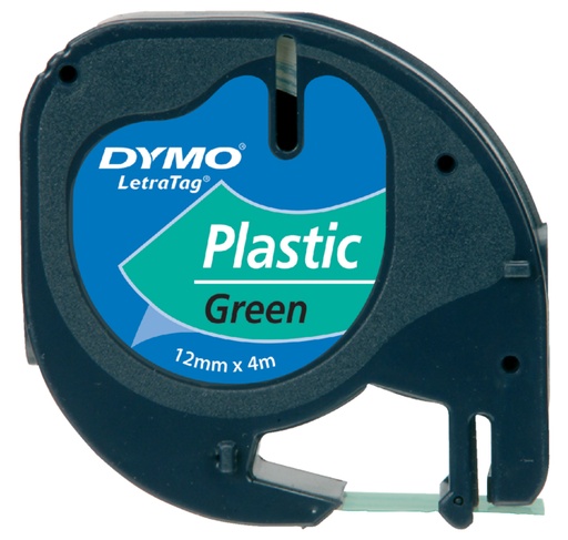 [931174] Ruban Dymo LetraTag plastique 12mmx4m noir sur vert