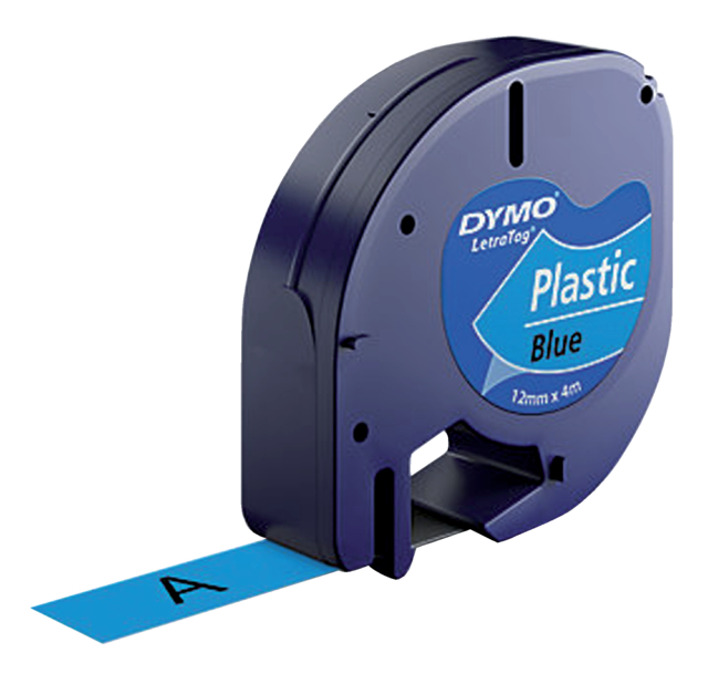 Ruban Dymo Letratag 91205 12mm plastique noir sur bleu