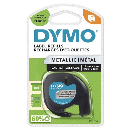 [931160] Labeltape Dymo LetraTag metallic 12mm zwart op zilver