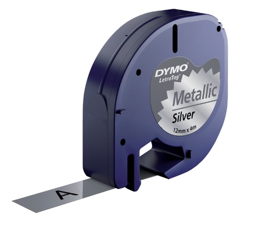 [931160] Ruban Dymo LetraTag métallique 12mm noir sur argent