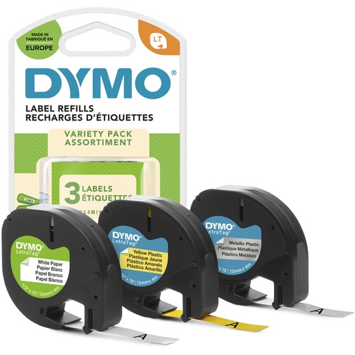 [931189] Ruban Dymo LetraTag 12mm assorti 3 pièces
