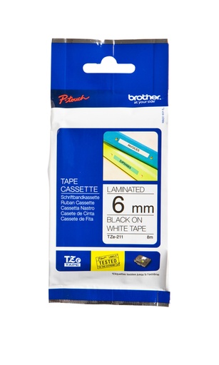 [930992] Labeltape Brother P-touch TZe-211 standaard 6mm zwart op wit