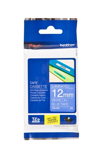 [930979] Ruban de lettrage Brother P-Touch TZe-535 standard 12mm blanc sur bleu