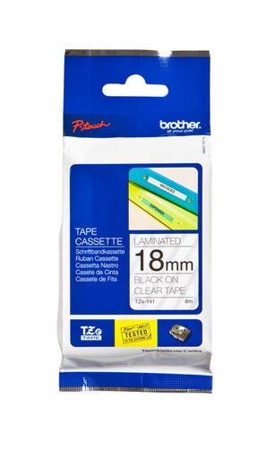 [930991] Ruban de lettrage Brother P-Touch TZE-141 standard 18mm noir sur transparent