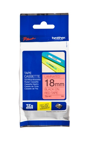 [930977] Labeltape Brother P-touch TZe-441 standaard 18mm zwart op rood