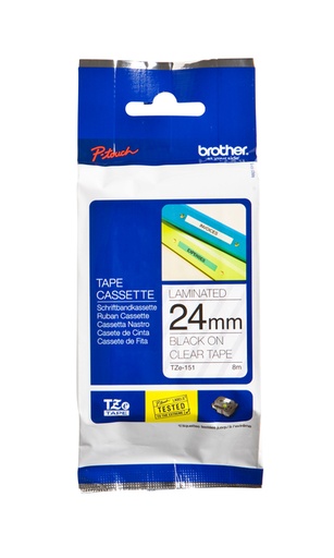 [931025] Ruban de lettrage Brother P-Touch TZE-151 standard 24mm noir sur transparent