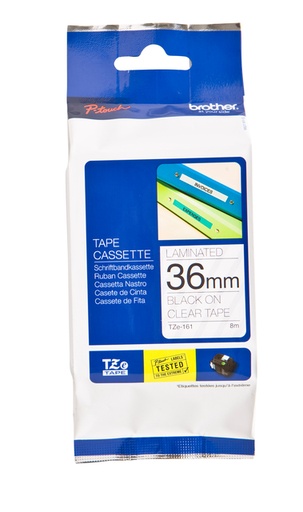 [930962] Labeltape Brother P-touch TZe-161 standaard 36mm zwart op transparant