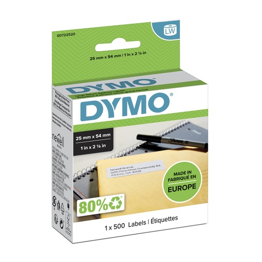 [817592] Etiquette adresse Dymo Labelwriter 25x54mm rouleau 500 pièces blanc