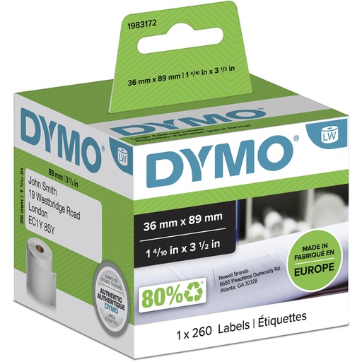 [817575] Etiket Dymo LabelWriter adressering 36x89mm 1 rol á 260 stuks wit
