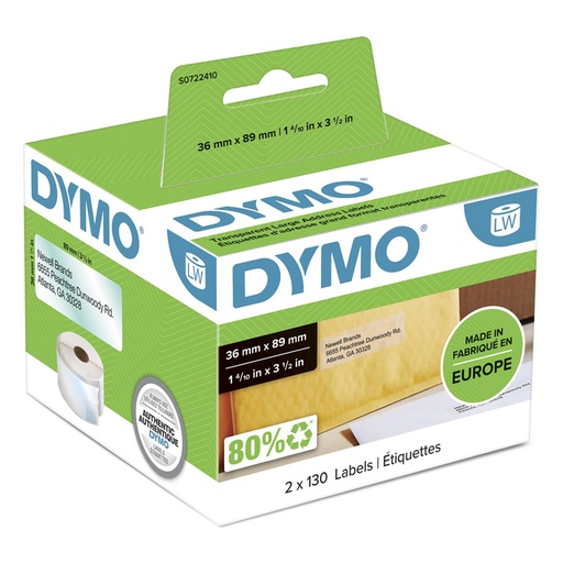 [817210] Etiquette adresse Dymo LabelWriter 36x89mm 2 rouleaux à 130 pcs transparent
