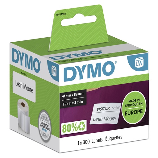 [817596] Etiquette Dymo LabelWriter carte nom 41x89mm rouleau 200 pièces blanc
