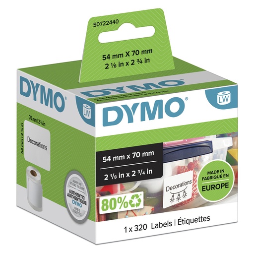 [817212] Etiquette Dymo LabelWriter mutlfonctionnelle 54x70mm rouleau 320 pièces blanc
