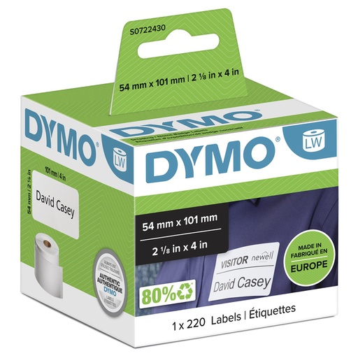 [817211] Etiket Dymo LabelWriter naamkaart 54x101mm 1 rol á 220 stuks wit