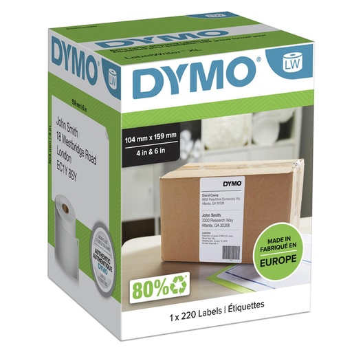 [817419] Etiket Dymo LabelWriter 5XL verzendlabel 104x159mm 1 rol á 220 stuks wit