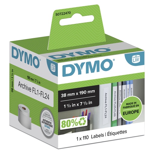 [817228] Etiquette Dymo LabelWriter multifonctionnelle 38x190mm rouleau 110 pièces blanc