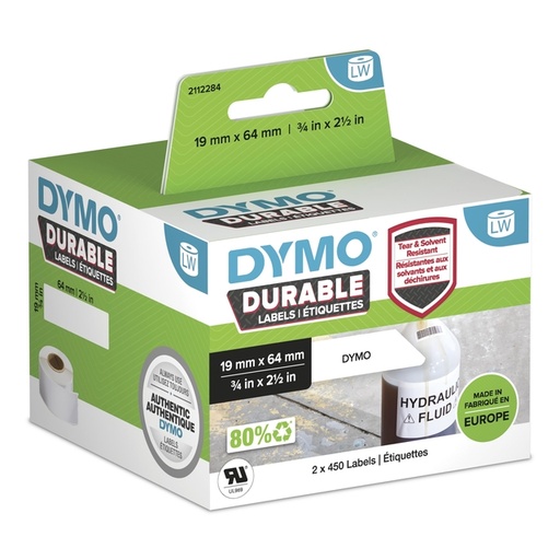 [817579] Etiket Dymo LabelWriter industrieel 19x64mm 2 rollen á 450 stuks wit