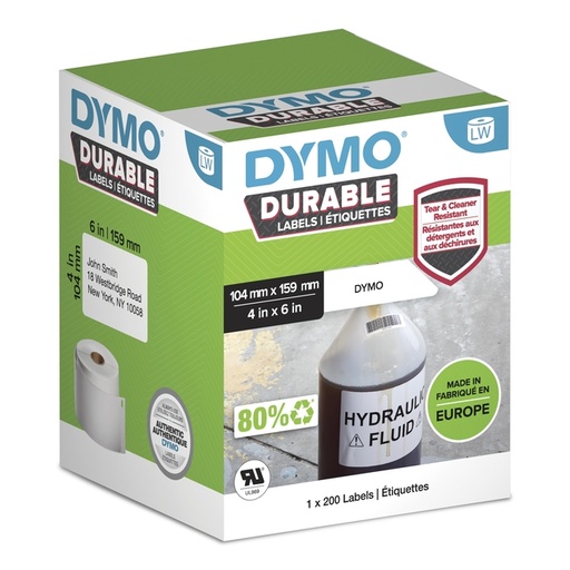 [817580] Etiquette Dymo LabelWriter Industriel 104x159mm  rouleau 200 pièces blanc