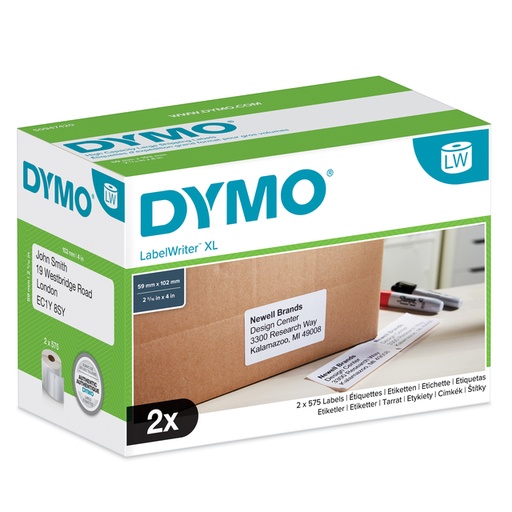 [817415] Etiquette expédition Dymo Labelwriter 5XL 59x102mm 2 rouleaux x 575 pcs blanc
