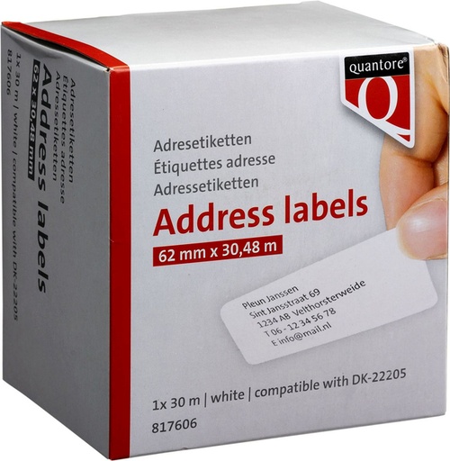 [817606] Labeletiket Quantore DK-22205 doorlopend 62mm 1 rol á 30m wit
