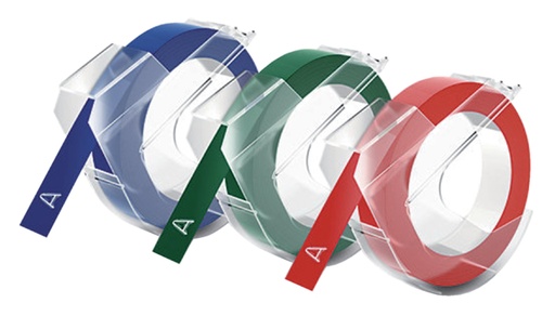 [930589] Reliëftape Dymo embossing vinyl 9mm assorti 3 stuks