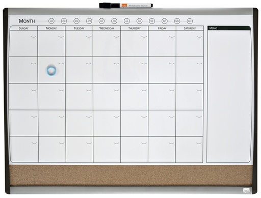 [919946] Tableau mixte Planning magnétique/liège Nobo 58,5x43cm incurvé