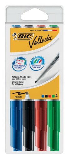 [920274] Marqueur tableau blanc BIC Velleda 1744 ogive Medium assorti étui carton 4 pièces