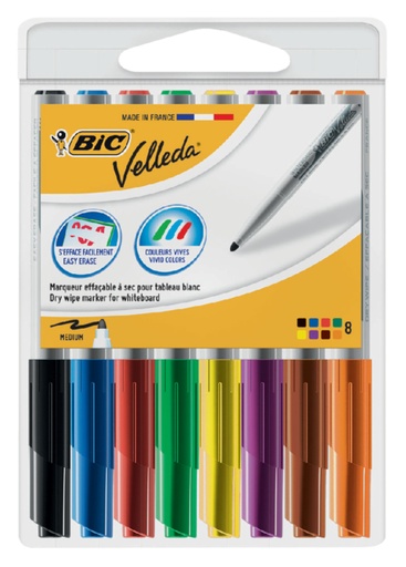 [920278] Marquer tableau blanc BIC Velleda 1748 ogive Medium assorti blister 8 pièces