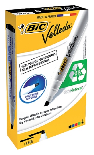 [919919] Marqueur tableau blanc BIC Velleda 1751 biseau Large assorti 4 pièces