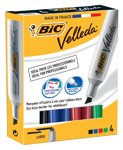 [920259] Marqueur tableau blanc BIC Velleda 1781 biseau Large assorti 4 pièces