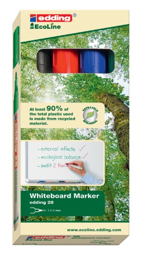 [630379] Marqueur tableau blanc edding 28 EcoLine ogive 1.5-3mm assorti 4 pièces