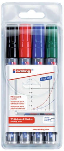 [630479] Marqueur tableau blanc edding 250 ogive 1,5-3mm assorti étui 4 pièces