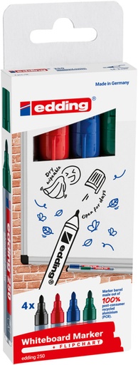 [630479] Marqueur tableau blanc edding 250 ogive 1,5-3mm assorti 4 pièces