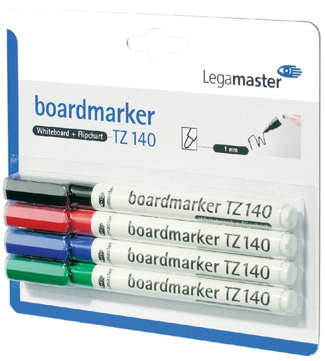 [920330] Whiteboardmarker Legamaster TZ 140 rond 1mm assorti blister à 4 stuks