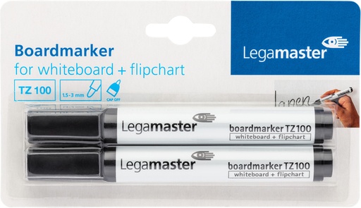 [920371] Whiteboardmarker Legamaster TZ 100 rond 1.5-3mm zwart blister à 2 stuks