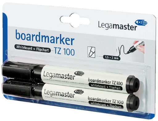 [920371] Whiteboardmarker Legamaster TZ 100 rond 1.5-3mm zwart blister à 2 stuks