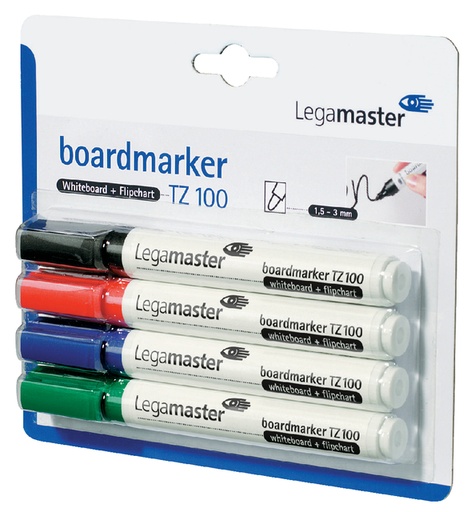[920375] Whiteboardmarker Legamaster TZ 100 rond 1.5-3mm assorti blister à 4 stuks