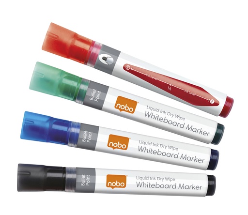 [635025] Marqueur tableau blanc Nobo Liquid ink ogive 3mm assorti 4 pièces
