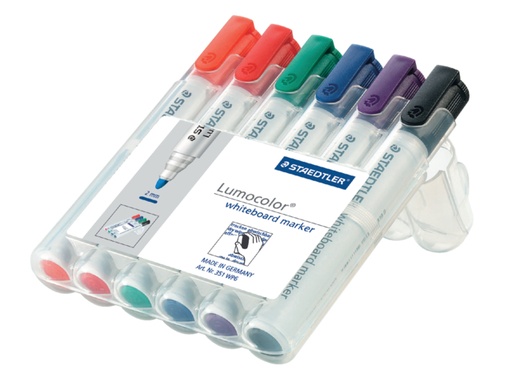 [920398] Viltstift Staedtler Lumocolor 351 whiteboard set à 6 stuks assorti