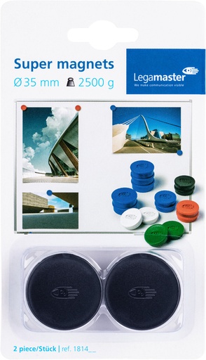 [921971] Magneet Legamaster 35mm super 2500gr zwart 2 stuks