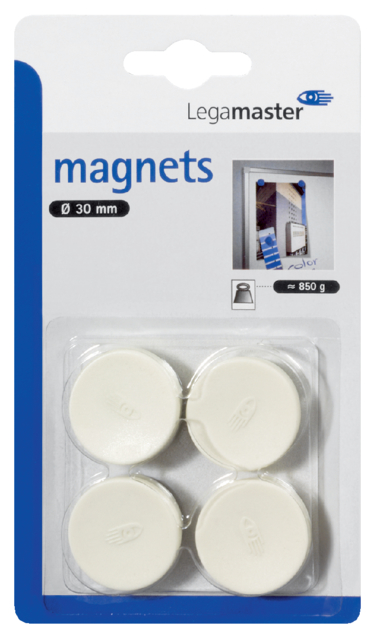 Magneet Legamaster 30mm 850gr wit 4stuks