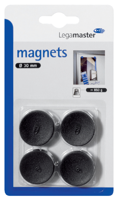 Magneet Legamaster 30mm 850gr zwart 4stuks
