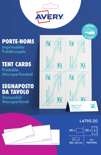 [811195] Tafelnaambord Avery L4795-20 180x60mm wit 20 stuks