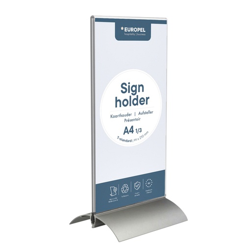 [506439] Kaarthouder Europel T-standaard 1/3 A4 staand acryl / aluminium