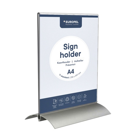 [506441] Présentoir de table Europel en T A4 portrait acryl aluminium
