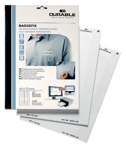 [921275] Naambadge etiket Durable 8334 40x75mm zelfklevend wit 240 stuks