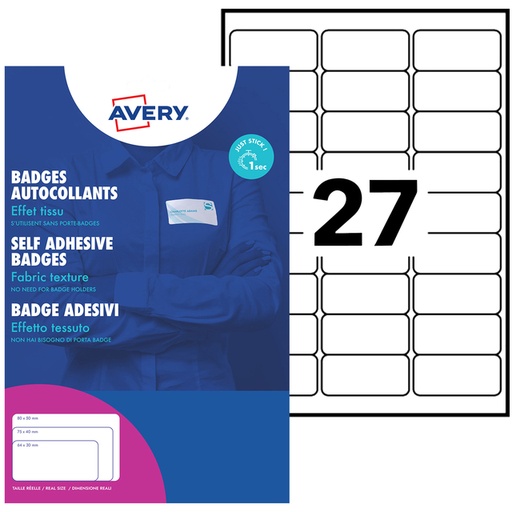 [811139] Badge adhésif Avery L4784-20 63,5x29,6mm 540 pièces