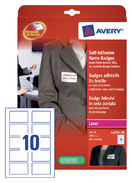 Badge adhésif Avery L4785-20 80x50mm  200 pièces