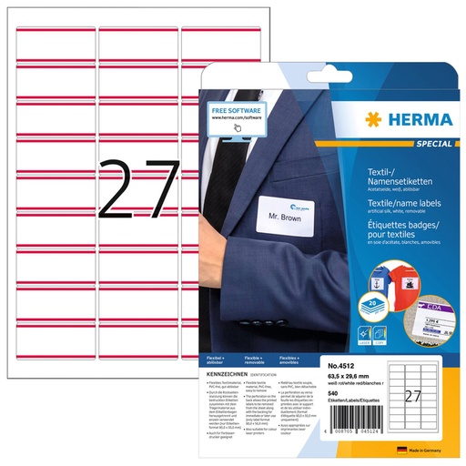 [817018] Naambadge etiket HERMA 4512 63.5x29.6mm wit/rood 540 stuks