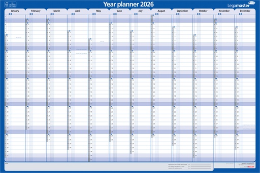 [900985] Jaarplanner 2026 Legamaster 1 persoon 90x60cm horizontaal gelamineerd Engelstalig